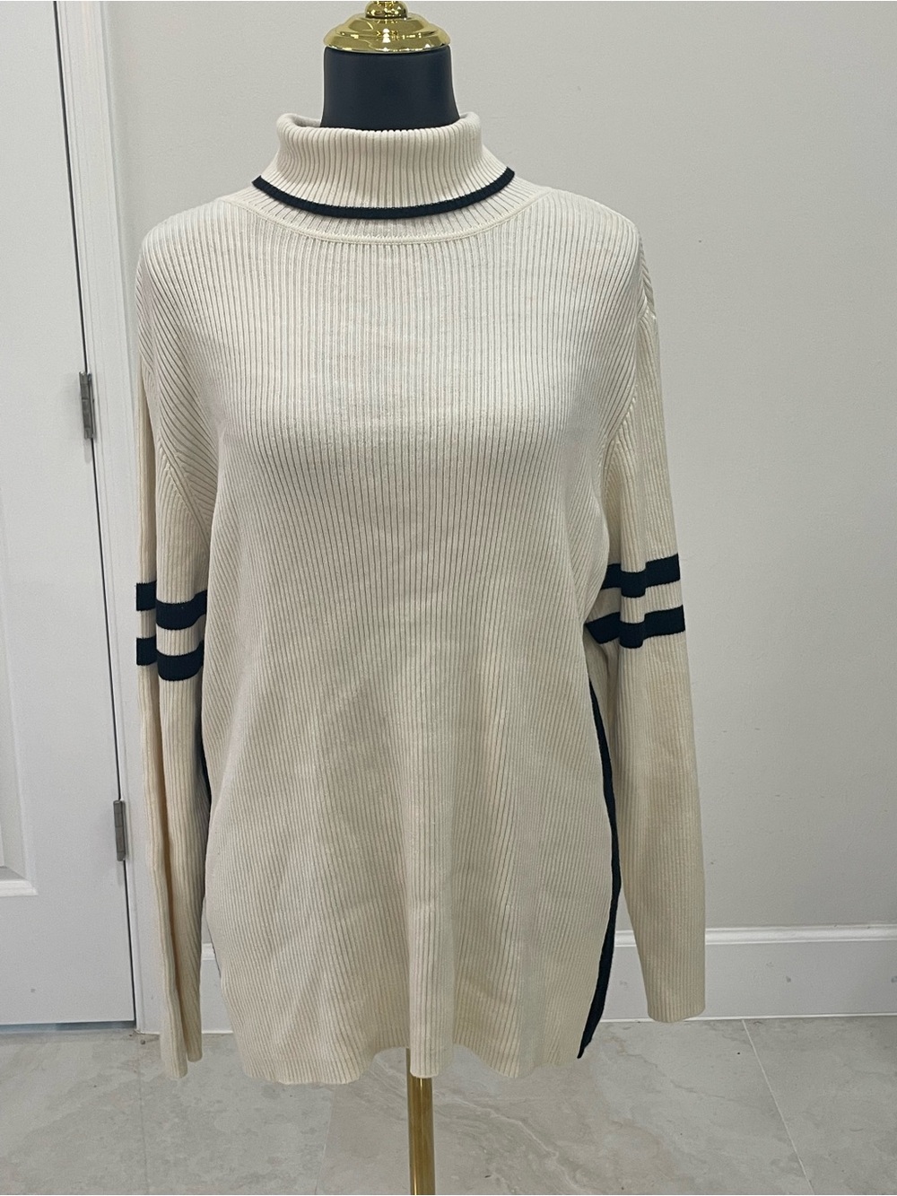 Vintage Casual Corner Annex Woman Ribbed Turtleneck Sweater Cream 1X
